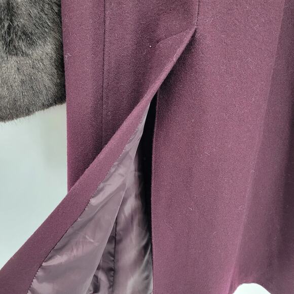 French Connection XS Fur Coat Collar Single Breasted Midi Maxi Purple Wine - Picture 7 of 7